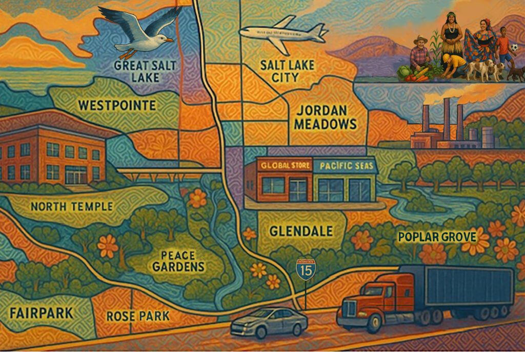Mural depicting neighborhoods in Salt Lake City